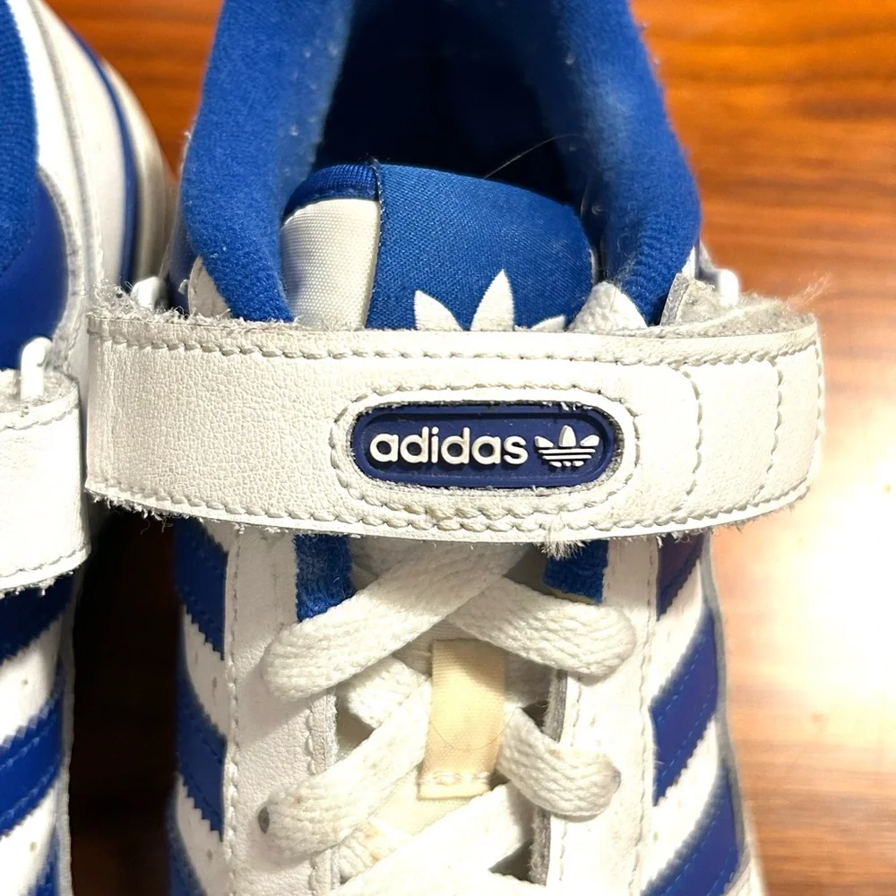 Adidas Forum Low Top White and Royal Blue Sneakers